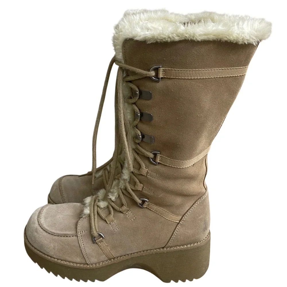 Report Icon leather Tan‎ Suede Faux Fur  Tall Winter Platform Boots Womens 10